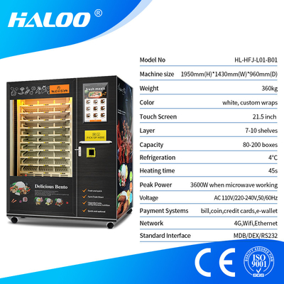 ตู้จำหน่ายอาหารกล่องอาหารกลางวัน 24 ชั่วโมง 60 ชนิด 60HZ 4-5 ช่อง