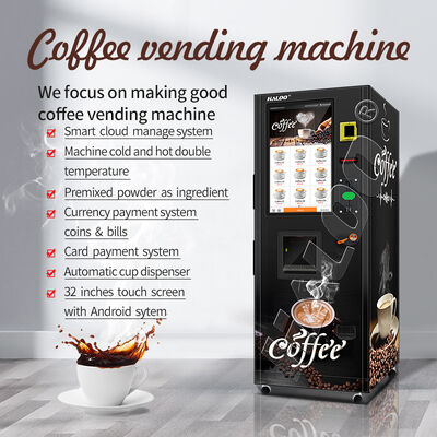 Haloo 32 inch touch screen solid instant coffee vending machine with built-in water pump and semiconductor refrigeration
