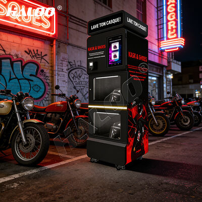 ผู้จัดจำหน่ายตู้จำหน่ายสินค้าอัตโนมัติ ฮาโล่ เครื่องทำความสะอาดหมวกกันน็อคแบบสองประตู วัสดุโลหะ พร้อมน้ำหอม 4 ชนิด และโหมดการทำความสะอาด 3 โหมด